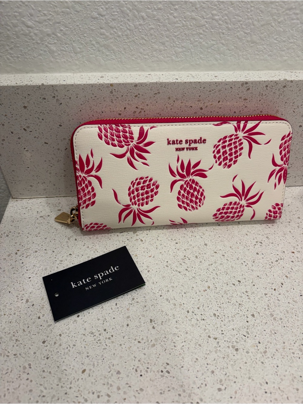 Kate Spade Morgan Wallet Pink Pineapple Cream White Wallet NWT